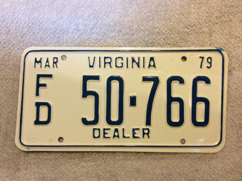 1979 Mar Virginia Dealer FD 50-766 License Plate