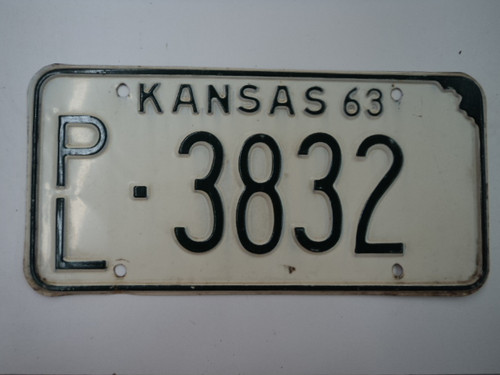 1963 KANSAS License Plate PL 3832