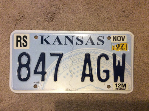 2007 KANSAS Russell County License Plate 847-AGW