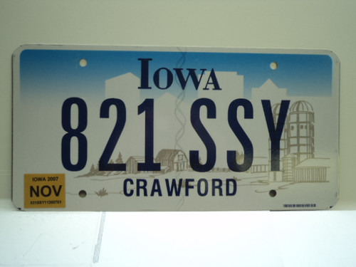2007 IOWA License Plate 821 SSY