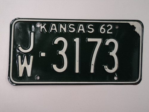 1962 KANSAS License Plate JW 3173