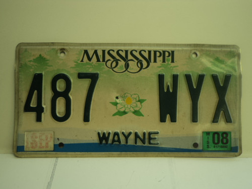 2008 MISSISSIPPI License Plate 487 WYX
