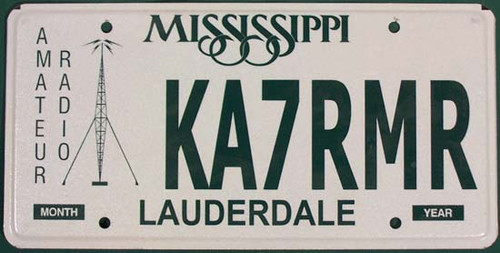 Mississippi Amateur Radio License Plate KA7RMR