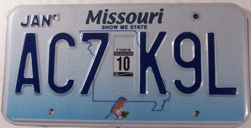 2010 Jan Missouri AC7 K9L License Plate