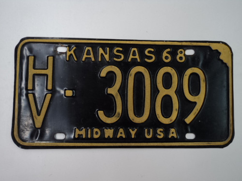 1968 KANSAS Midway USA License Plate HV 3089