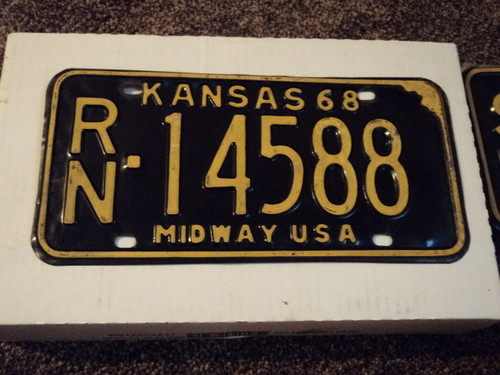 1968 KANSAS Midway USA License Plate 14588