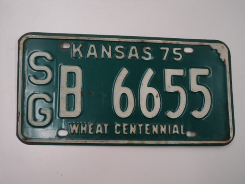 1975 KANSAS Wheat Centennial License Plate SG B 6655