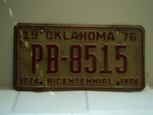 1976 OKLAHOMA Bicentennial License Plate PB 8515
