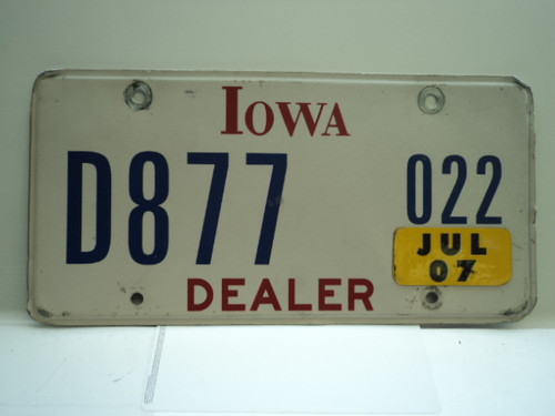 2007 IOWA Dealer License Plate  D877 022