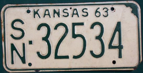 1963 Shawnee Co Kansas License Plate SN 32534
