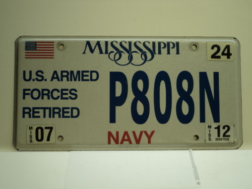 2012 MISSISSIPPI US NAVY Retired License Plate P808N