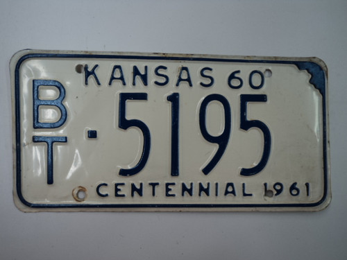 1960 KANSAS 1961 Centennial License Plate BT 5195