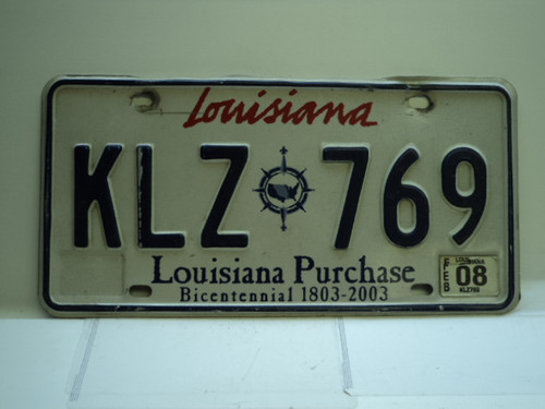 2008 LOUISIANA Bicentennial Purchase License Plate KLZ 769