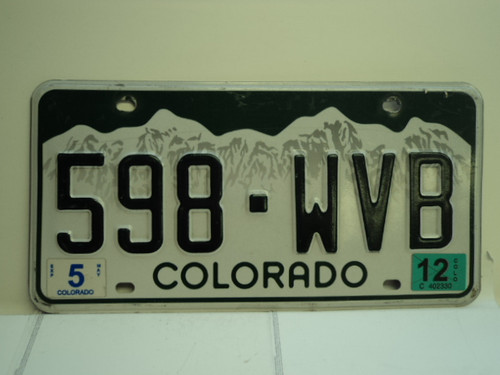 2012 COLORADO License Plate 598 WVB