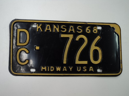 1968 KANSAS Midway USA License Plate DC 726