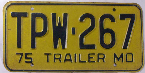 1975 Missouri TPW-267 Trailer License Plate