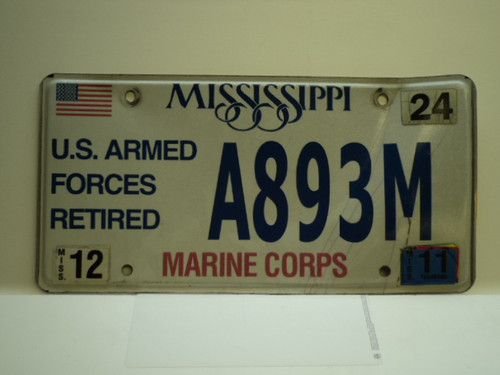 2011 MISSISSIPPI US MARINE CORP License Plate A893M