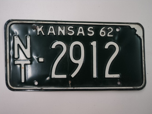 1962 KANSAS License Plate NT 2912