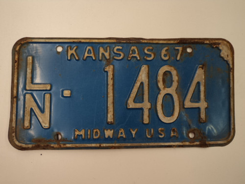 1967 KANSAS Midway USA License Plate LN 1484