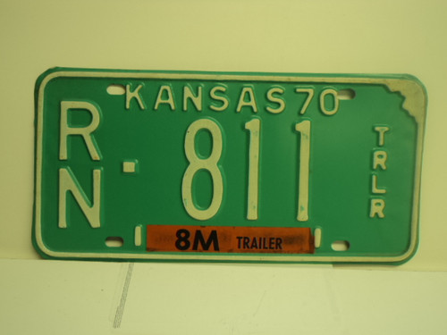 1970 KANSAS 8M Trailer License Plate RN 811