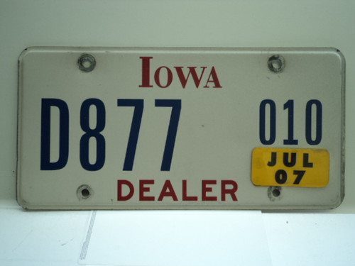 2007 IOWA Dealer License Plate  D877 010