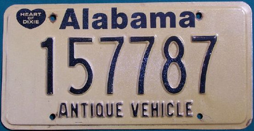 Alabama Antique Vehicle License Plate  157787 HOD