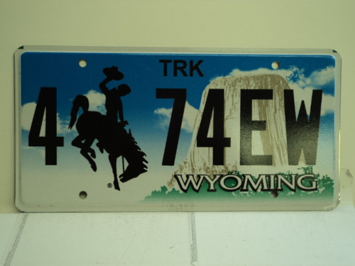 WYOMING Bucking Bronco Devils Tower Truck License Plate 4 74EW
