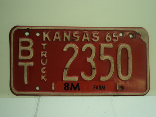 1965 KANSAS Farm Truck 8M License Plate BT 2350