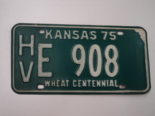 1975 KANSAS Wheat Centennial License Plate HV E 908