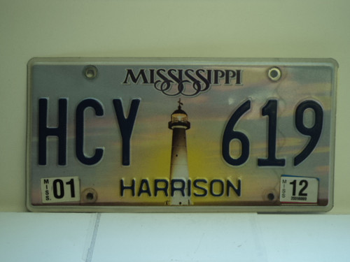2012 MISSISSIPPI Lighthouse License Plate HCY 619