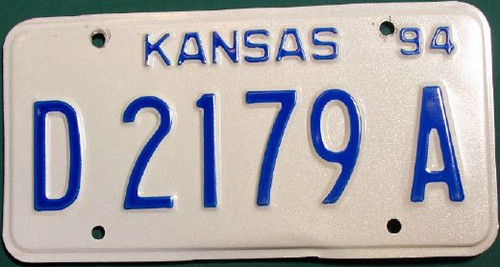 1994 Kansas Dealer License Plate D 2179 A