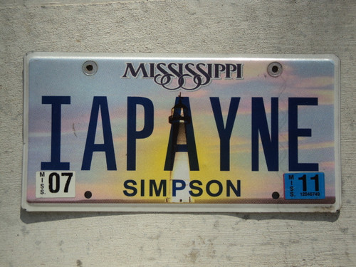2011 MISSISSIPI Vanity License Plate IAPAYNE