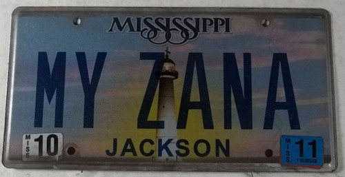 2011 Oct Mississippi Vanity License Plate MY ZANA