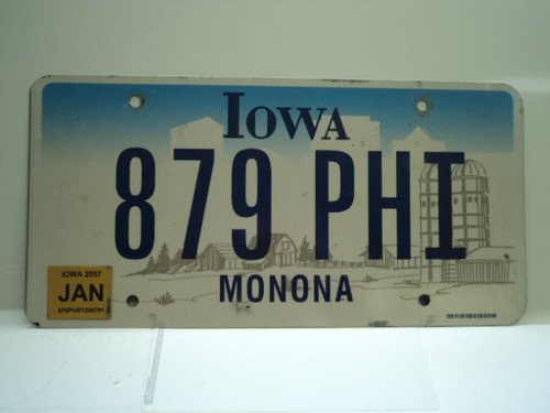2007 IOWA License Plate 879 PHI