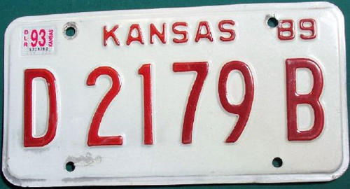 1993 Kansas Dealer License Plate D 2179 B