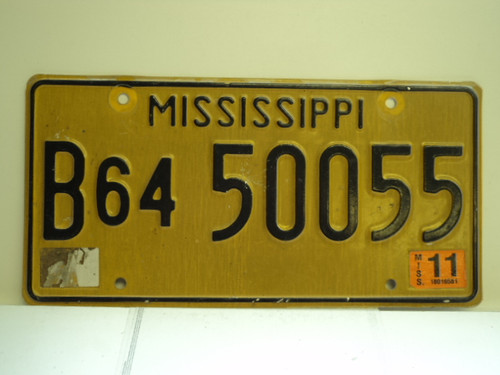 2011 MISSISSIPPI License Plate B64 50055