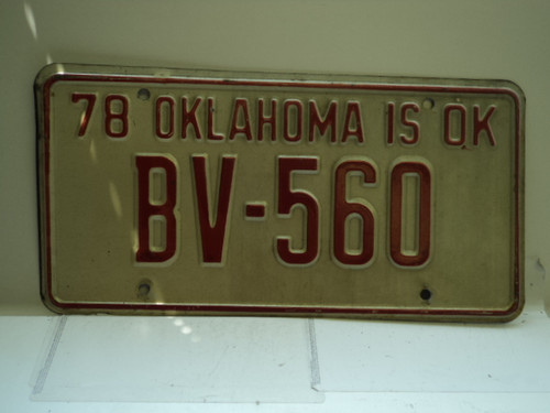 1978 OKLAHOMA Bicentennial License Plate BV 560