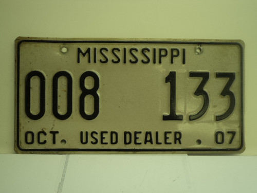 2007 MISSISSIPPI Used Auto Dealer License Plate 009 133