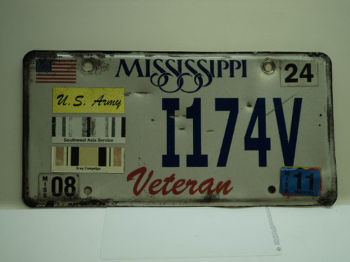 2011 MISSISSIPPI US Army Veteran License Plate I174V