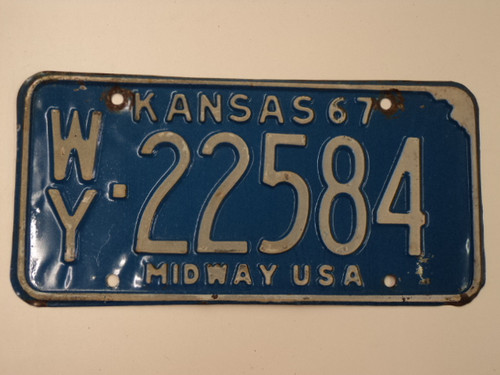 1967 KANSAS Midway USA License Plate WY 22584