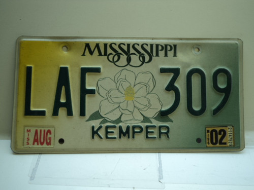 2002 MISSISSIPPI Magnolia License Plate LAF 309