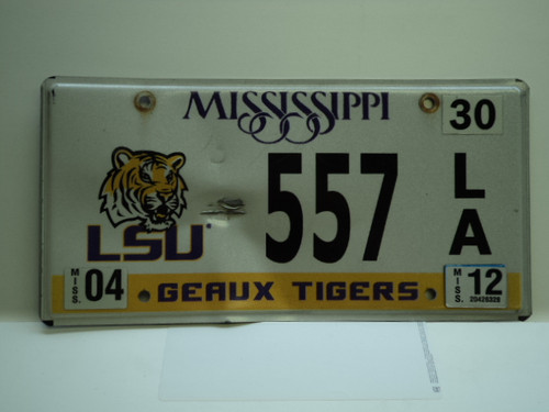 2012 MISSISSIPPI LSU Geaux Tigers License Plate 557 LA