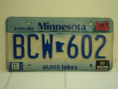 2000 2004 MINNESOTA Explore 10,000 Lakes License Plate BCW 602