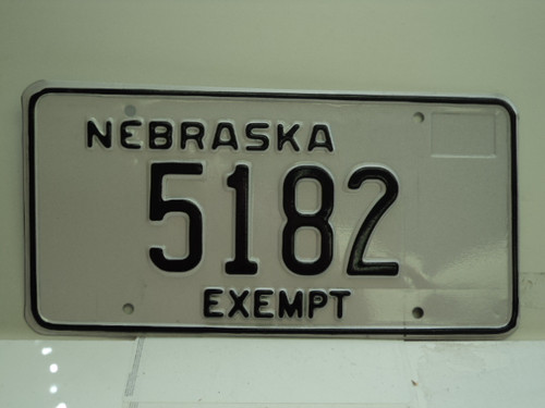 NEBRASKA EXEMPT License Plate 5182