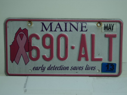 2013 MAINE Pink Ribbon Cancer Early Detection License Plate 690 ALT