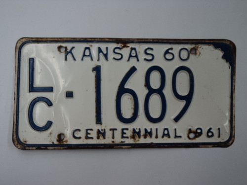 1960 KANSAS 1961 Centennial License Plate LC 1689