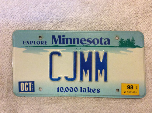 1998 Oct Minnesota Vanity CJMM 10,000 Lakes License Plate