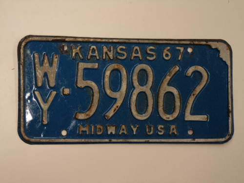 1967 KANSAS Midway USA License Plate WY 59862