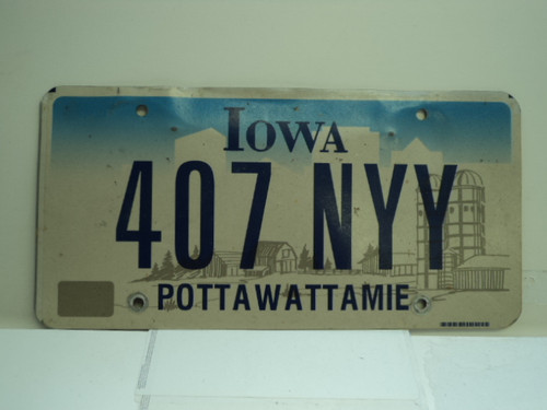IOWA License Plate 407 NYY