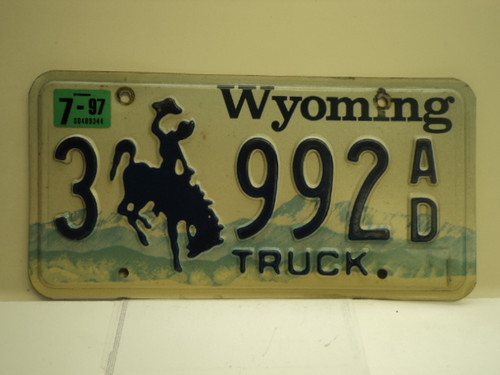 1997 Wyoming Truck License Plate 3 992 AD